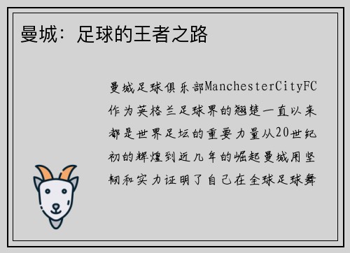 曼城：足球的王者之路