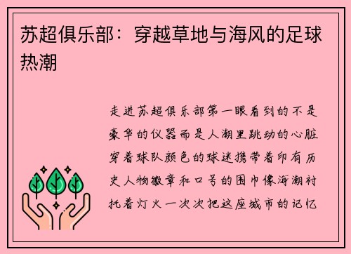 苏超俱乐部：穿越草地与海风的足球热潮